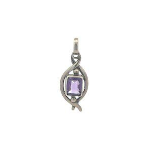 VTG Artisan Sterling Silver & Amethyst Twisted Modernist Design Pendant! 3